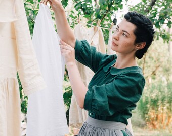 ELIZA Linen Apron, Half Apron, Apron With Pockets, Retro
