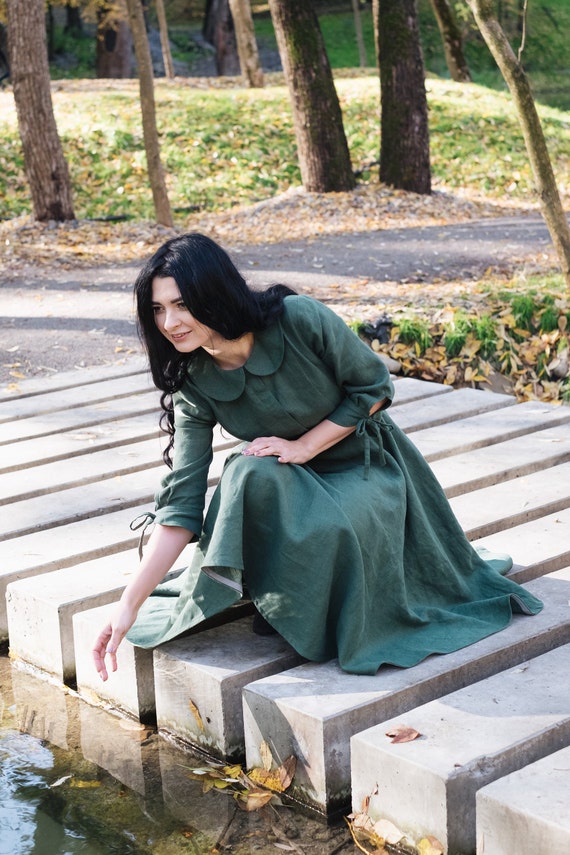 Buy SERENA Close Fitting Linen Dress With 3/4 Sleeves, Midi Dress, Casual  Dress, Full Circle Dress, Dress With Pockets, Shirt Dress, Retro Dress  Online in India - Etsy