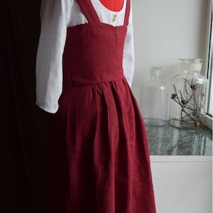 KEIRA MIDI close fitting linen pinafore dress, linen sundress, sarafan, pinafore dress with handmade folds, asymmetric and pleated skirt image 6