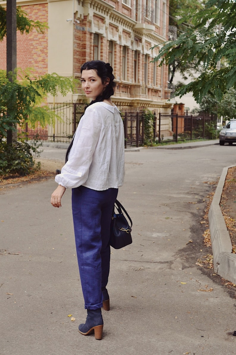 AMELIE Women Shirt, Linen Top, Puff sleeve blouse , Plus Size Linen Shirt, Summer Shirt, Casual Shirt, Retro style shirt, victorian blouse image 6