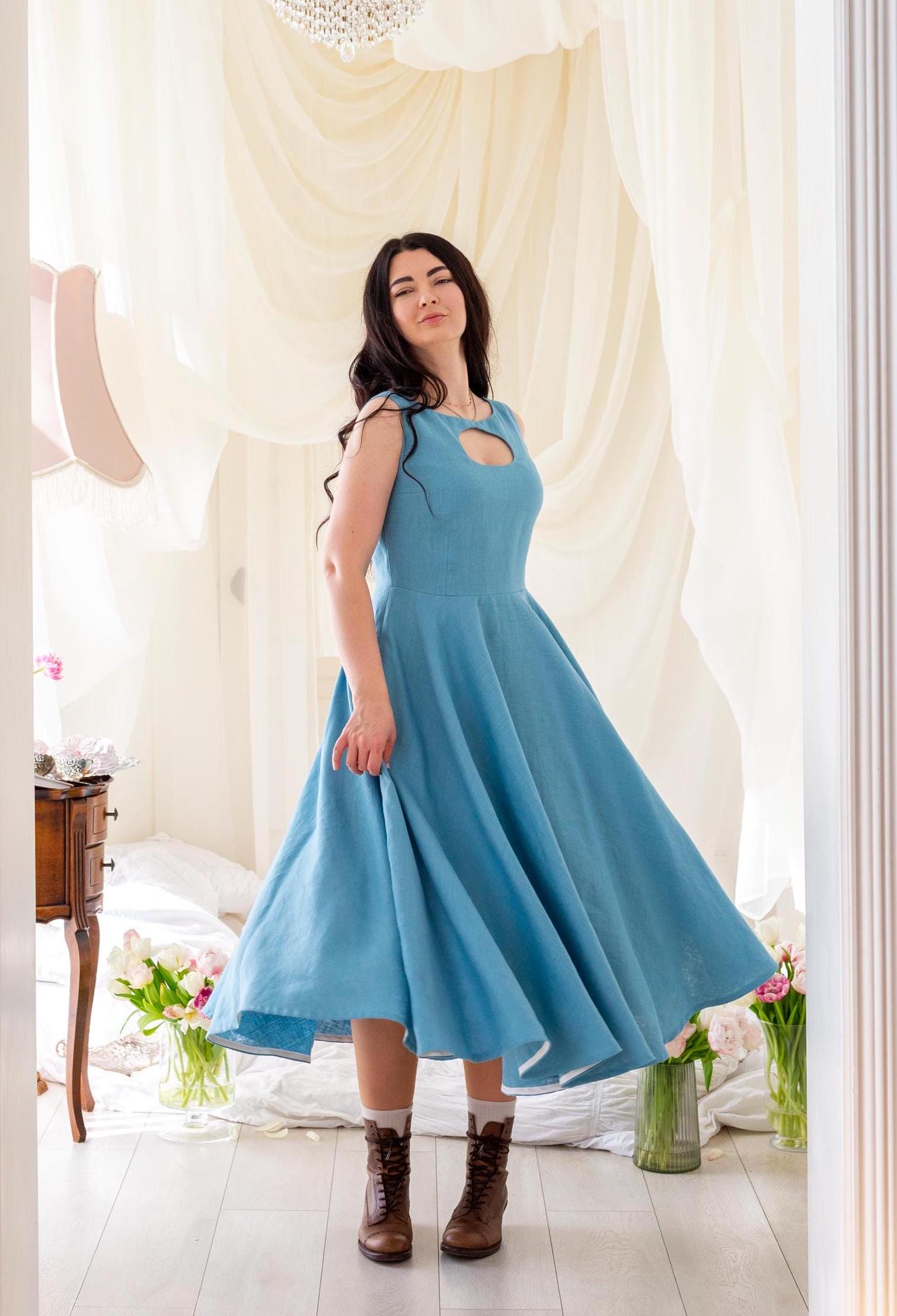 Sleeveless Boatneck Linen Dress - Etsy Sleeveless Boatneck Linen Dress - Etsy
