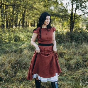 SABRINA Linen Dress With Rounded Collar, Cup Sleeves, Cottagecore Dress ...