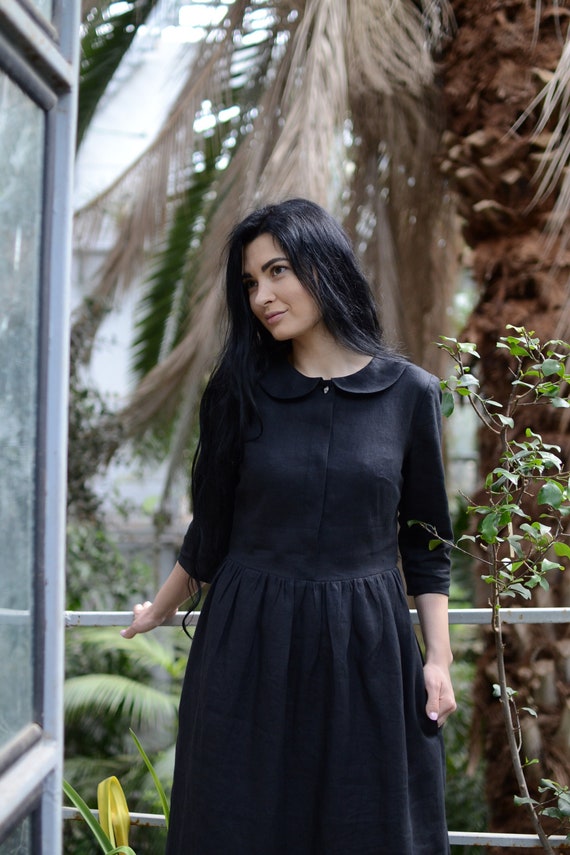 Plus Size Casual Dresses - Buy Black Cotton Linen Dress Online – 9shines  label