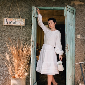 ARIA Linen White Petticoat, Petticoat Skirt, Petticoat Slip, Lace Edged, Linen Petticoat, Linen Underskirt, White Underskirt, Linen Skirt