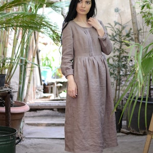 ELIZABETH Close Fitting Dress Natural Linen Midi Dress Maxi - Etsy