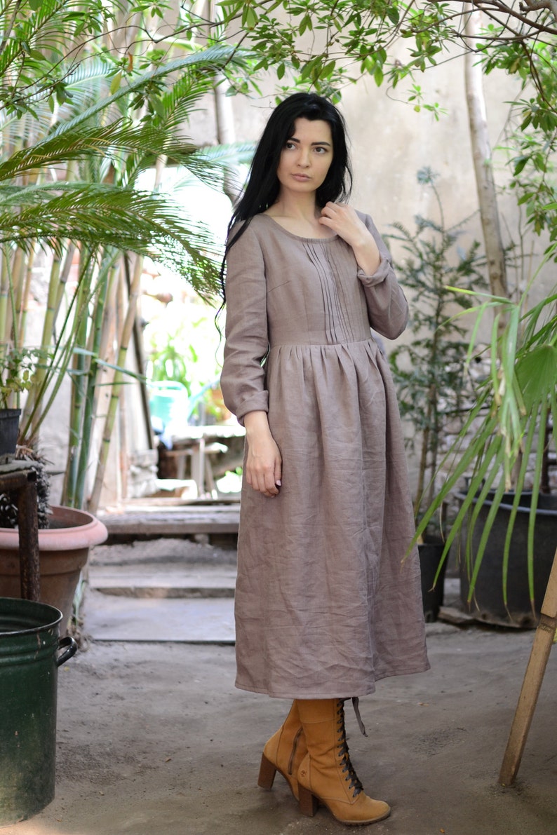 ELIZABETH Close Fitting Dress Natural Linen Midi Dress Maxi - Etsy