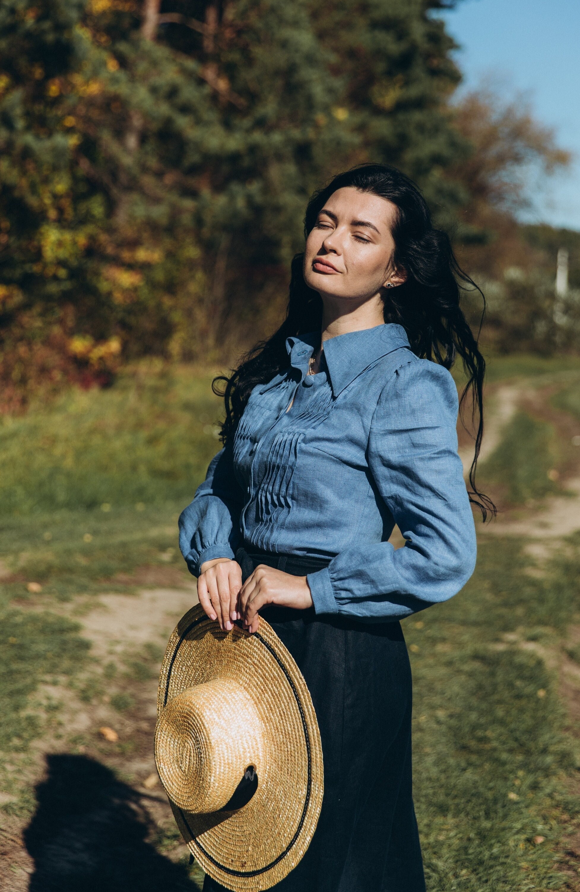 ANNE Women Linen Shirt With Long Sleeves, Pointed Collar Blouse,  Cottagecore Shirt, Edwardian Blouse, Casual Top, Retro Style Shirt - Etsy