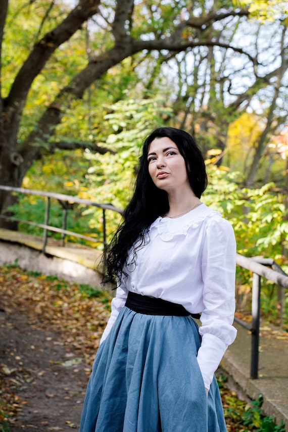 Shirt, Australia Sleeve Shirt, Linen Etsy Casual - Top, Style Shirt, Summer Retro Puff White DIANA Shirt, Women Blouse Linen Shirt, Victorian , Blouse