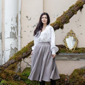 Falda FREYA de lino de sarga gruesa y cálida, de círculo completo, clásica, estilo cottagecore, midi, maxi, retro y victoriana.