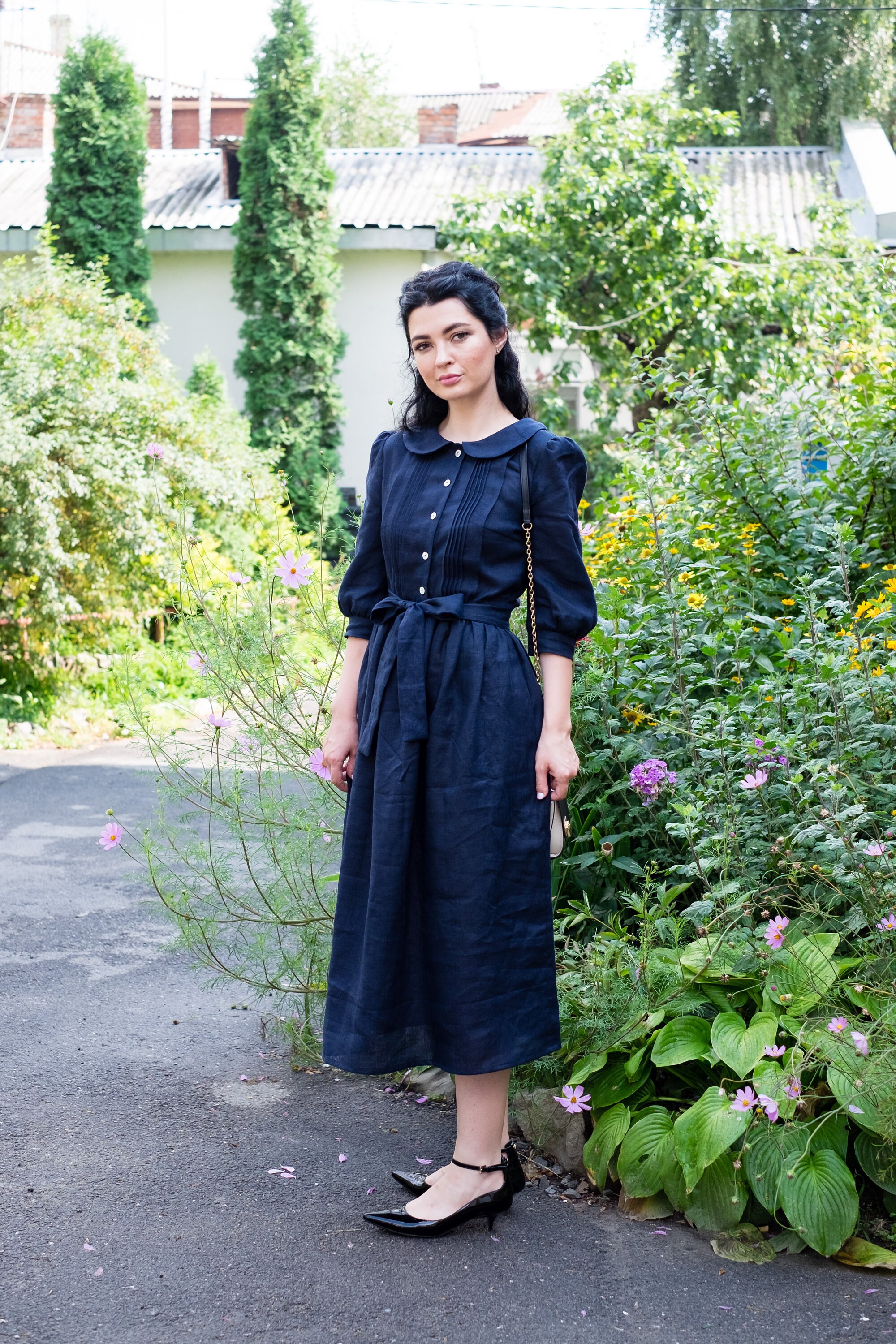 knee length dresses for ladies Odette Linen Dress – LittleWomenAtelier main image 0