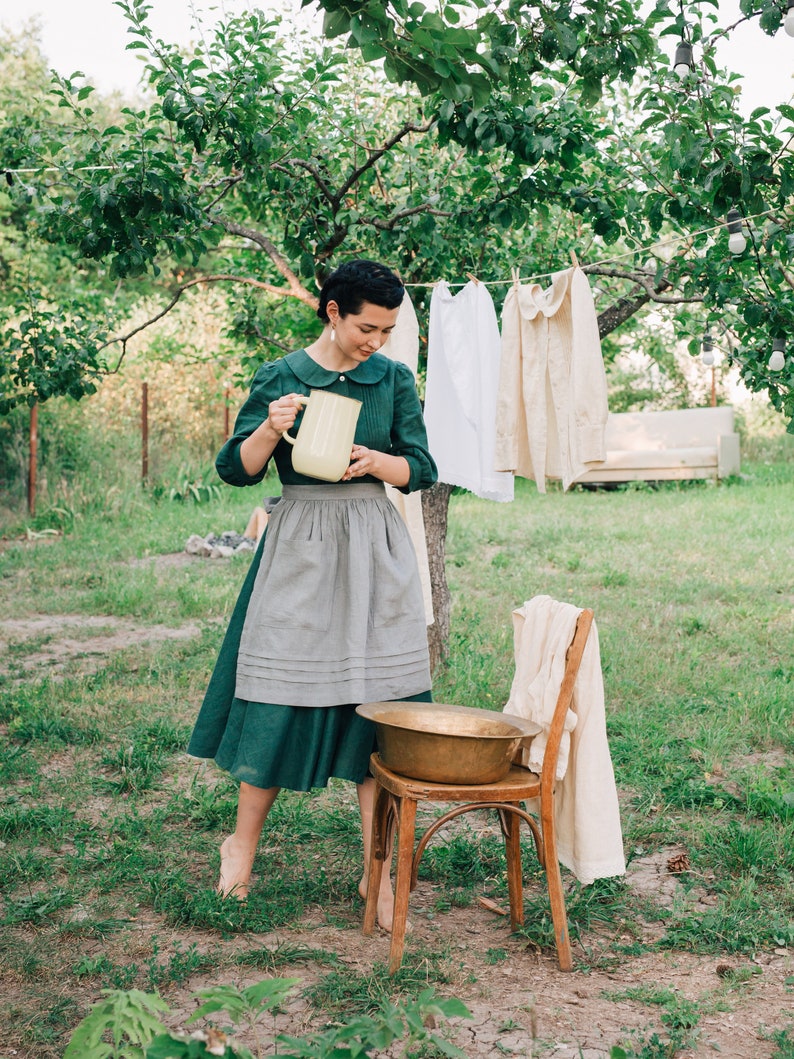 ELIZA linen apron, half apron, apron with pockets, retro apron, cottagecore style image 5