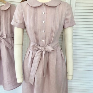 ODETTE short sleeve linen dress, cottagecore dress, midi dress, evening retro dress, peter pan collar, above the knee dress image 7