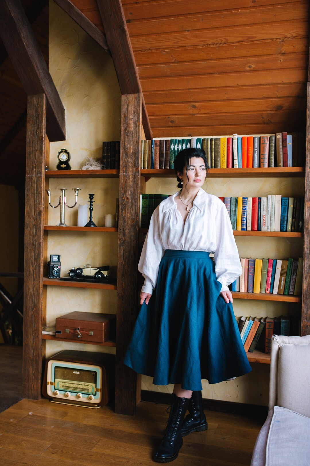 Gonna a ruota GRACE, gonna in lino su misura, gonna classica