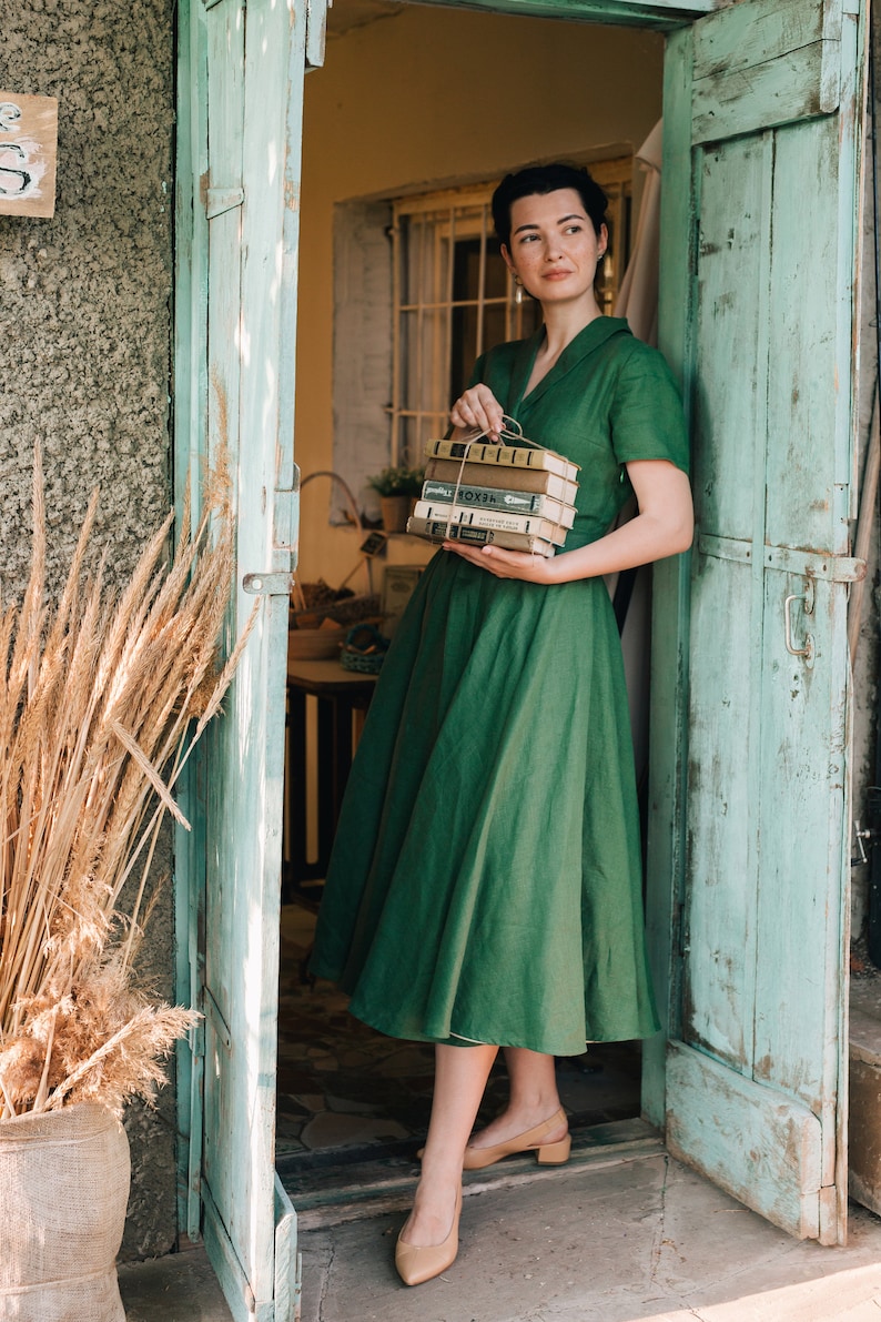 ELSA Close Fitting Linen Dress Short Sleeves Dress Shawl Etsy