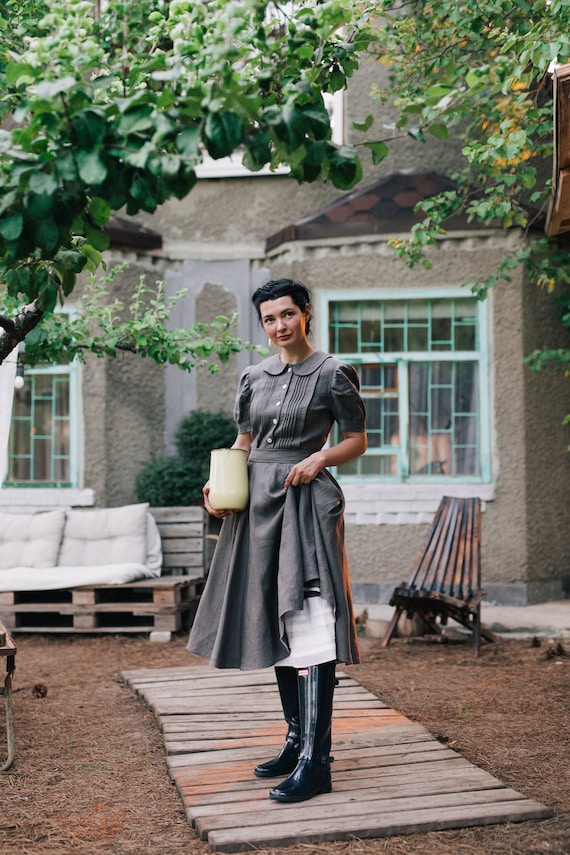 ワンピース [FRITUR] Poet Linen Dress THE POET DRESS in SEA STRIPED LINEN – Lisa Marie Fernandez