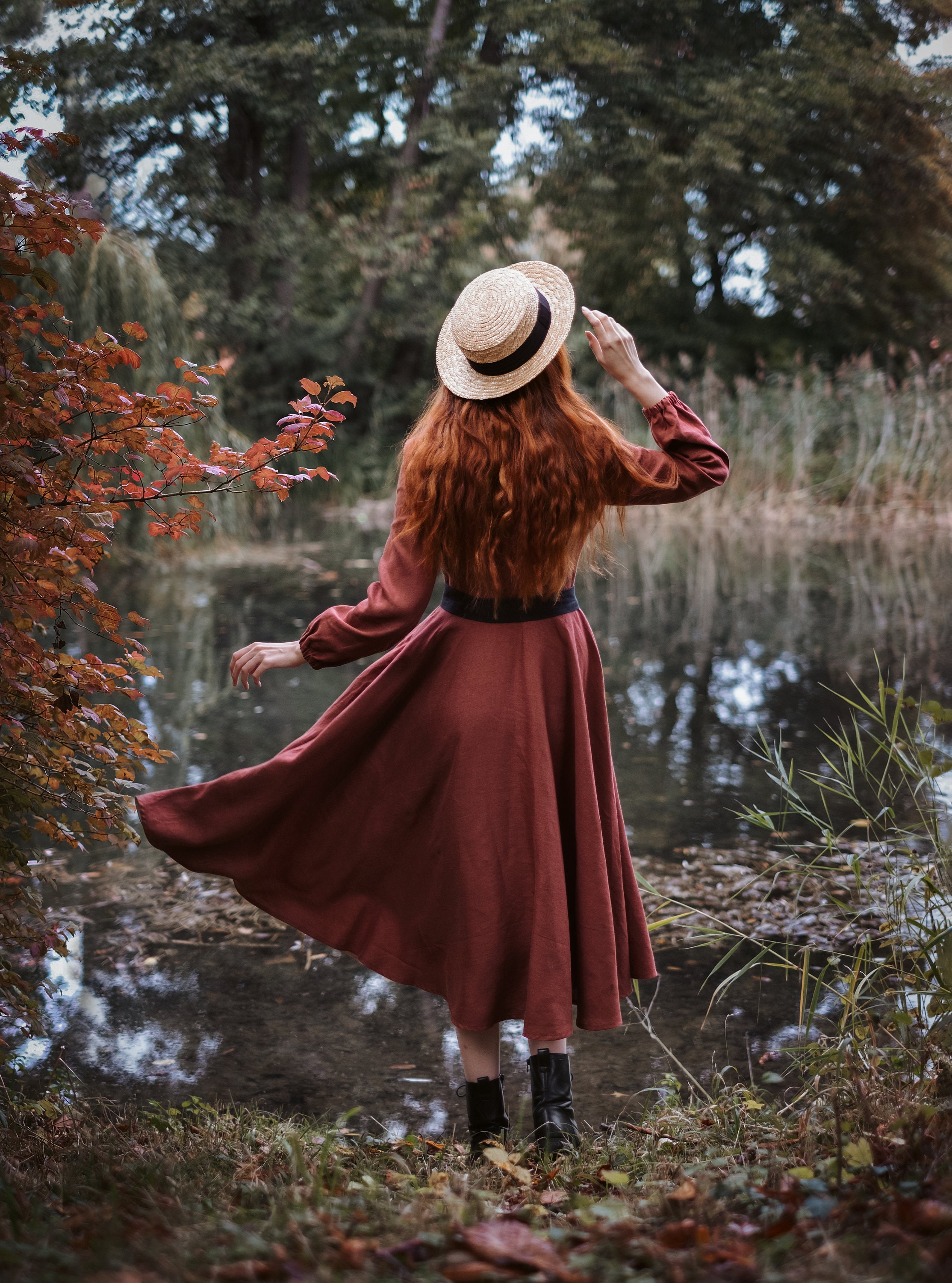 GRACE Close Fitting Linen Dress With Long Sleeves, Midi Dress, Casual Maxi  Dress, Full Circle Dress, Dress With Pockets, Cottagecore Dress - Etsy  Canada
