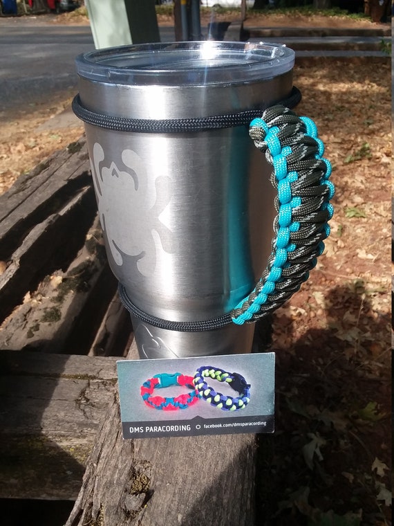 Handcrafted Paracord Tumbler Handle, Orange and Black