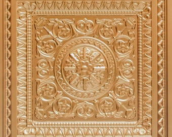 Faux Tin PVC Decorative Ceiling Tile / Wall Art / Backdrop 2&#39;x2&#39; (25 tiles per pack) - Gold #D223 Drop-in/Glue-up