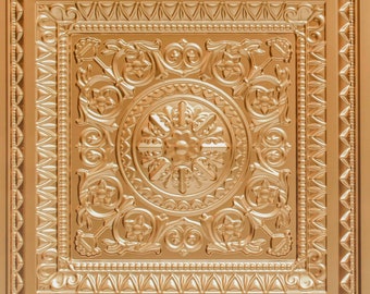 Faux Tin PVC Decorative Ceiling Tile / Wall Art / Backdrop 2'x2' (25 tiles per pack) - Gold #D223 Drop-in/Glue-up