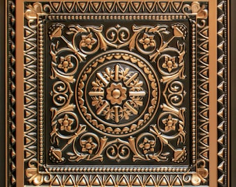 Faux Tin PVC Decorative Ceiling Tile / Wall Art / Backdrop 2'x2' (25 tiles per pack) - Antique Gold #D223 Drop-in/Glue-up