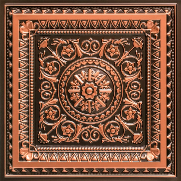 Faux Tin Decorative PVC Ceiling Tile / Wall Art / Wall Tile / Backsplash / Backdrop 2'x2' (25/pack) - Antique Copper #D223 Drop-in/Glue-up