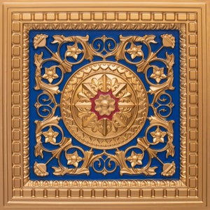 Da Vinci - Faux Tin - PVC Decorative Ceiling Tile 2&#39; x 2&#39; Gold/Blue/Red #215 - Drop-in
