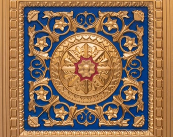 Da Vinci - Faux Tin - PVC Decorative Ceiling Tile 2&#39; x 2&#39; (25pcs per pack) Gold/Blue/Red #215 - Drop-in