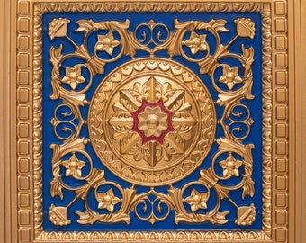 Da Vinci - Faux Tin - PVC Decorative Ceiling Tile 2' x 2' Gold/Blue/Red #215 - Drop-in