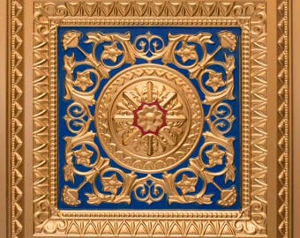 Piastrelle decorative per soffitto in PVC finto stagno / Arte murale / Sfondo 2'x2' (25 piastrelle per confezione) - Oro-Blu-Rosso #D223 Da inserire/incollare