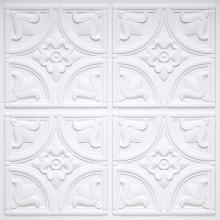 Faux Tin Decorative PVC Ceiling Tile / Wall Tile / Backsplash / Wall Art / Backdrop 2'x2' (25/pack) - White Matt #148 Glue-up