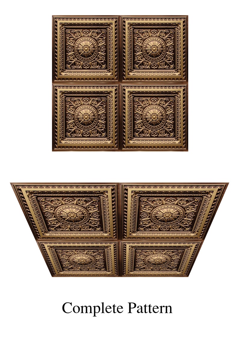 Faux Tin PVC Decoratieve Plafondtegel / Muurkunst / Achtergrond 2'x2' 25 tegels per verpakking Antiek Goud D223 Drop-in/Lijm-up afbeelding 3