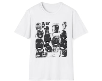 Artistic T-shirt, Unique Face Print Unisex Softstyle T-Shirt, Casual Wear, Art-Inspired Tee, Gift for Art Lovers, Streetwear Fashion