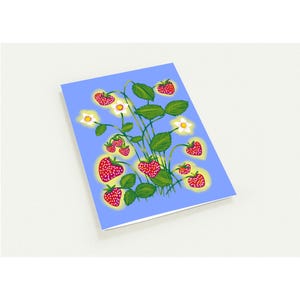 Conjunto de 10 cartões, planta de morango ilustrada à mão