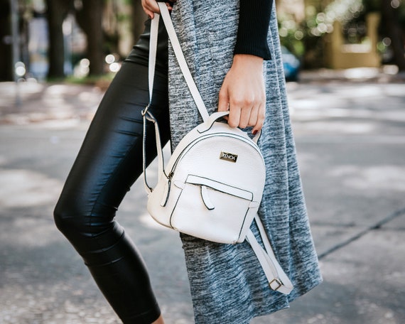 mini white leather backpack