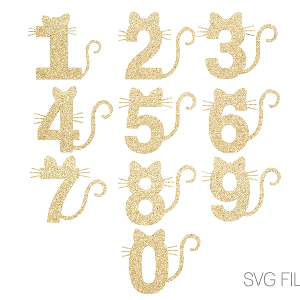 Cat Birthday Numbers Birthday SVG Ages Kitty Cut Files Party | Kitten Digital Download | SVG 1 2 3 4 5 6 7 8 9 10
