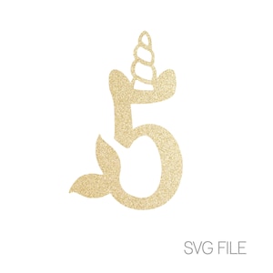 Unicorn Mermaid 5 SVG File | 5th Birthday | Digital Download  | svg