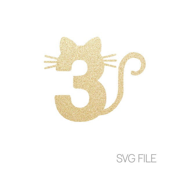 3 Fichier SVG Cat | Troisième anniversaire SVG | Cat SVG | 3e anniversaire | Kitty Cat | Party | | de téléchargement numérique .svg