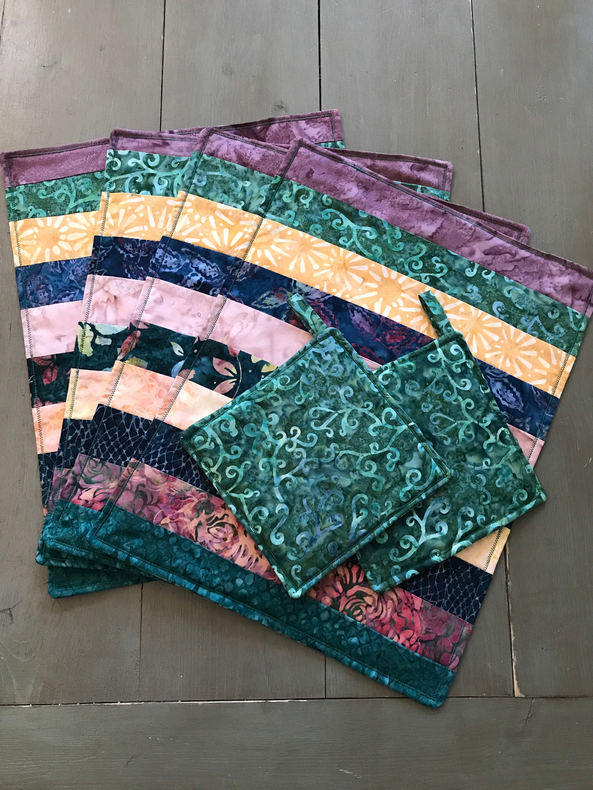 Handmade Batik Quilted Placemats set of 4 including free hot Etsy