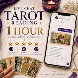 Lectura de Tarot: Lectura de Tarot por chat en vivo de 1 hora el mismo día*