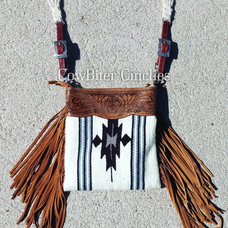 Blue Lake Saddle Blanket Crossbody with Suede Fringe main image 1