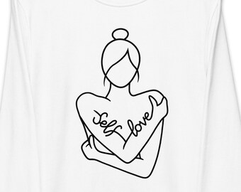 Selbstliebe Unisex Bio Sweatshirt minimalistisch Hug Line Art Frauen Empowerment Inspirational Frauen Selbstpflege Mentale Gesundheit T-Shirt Liebe Dich selbst