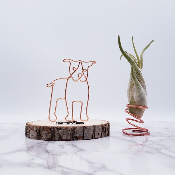 Pitbull Wire Sculpture, Personalized Dog Memorial, Desk Decor