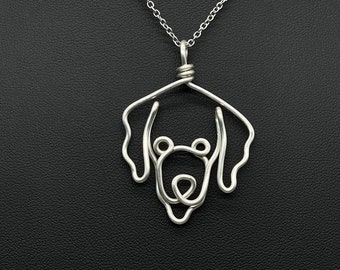 Golden Retriever Necklace, silver, wire, dog memorial, dog face pendant, wire wrap, one line, dog mom, pet parent, silver plated jewelry