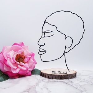 Wire sculpture of African woman, black woman, abstract face, face, thinking woman, profile, woman, wire art, office decor, desk accessories