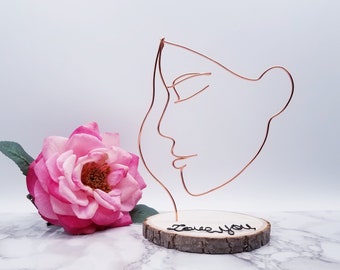 Wire sculpture of woman in deep thought, abstract face, face, thinking woman, profile, woman, wire art, office decor, desk accessories