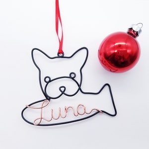 Wire British shorthair cat ornament with fish Personalized Ornament Pet Name Christmas Gift Unique memorial portrait cat lover pet name sign