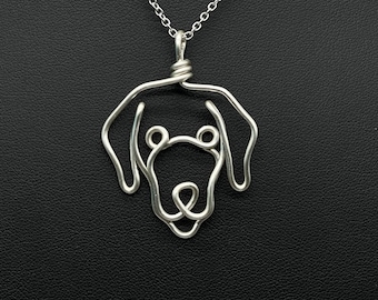 Labrador Retriever Necklace, silver, wire, dog memorial, dog face pendant, wire wrap, one line, dog mom, pet parent, silver plated jewelry