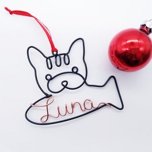 Wire tabby cat ornament with fish Personalized Ornament Pet Name Christmas Gift Unique memorial portrait gift cat lovers pet name sign