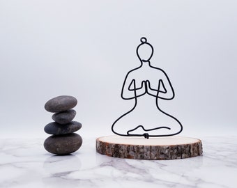Yoga pose wire sculpture, mediation, praying, Buddha, personalize,  wire art, home decor, office decor, gift, desk decor, desk accessories