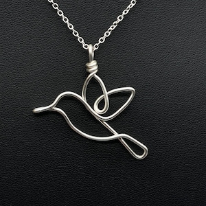 Hummingbird Necklace, silver, wire, Mother&#39;s day, bird, pendant, wire wrap, one line,  silver plated jewelry, gift for mom, gift for her